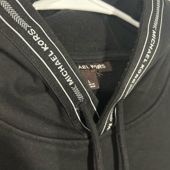 Michael Kors MK Men’s Large Black Hooded Sweatshirt Tape Logo Hoodie - Picture 4 of 13